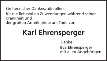 Traueranzeige von Karl Ehrensperger von Schwäbische Post