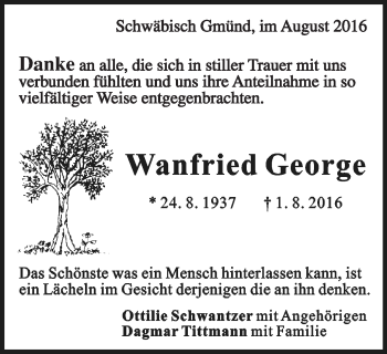 Traueranzeige von Wanfried George von Gmünder Tagespost