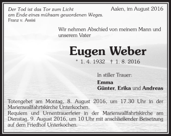Traueranzeige von Eugen Weber von Schwäbische Post