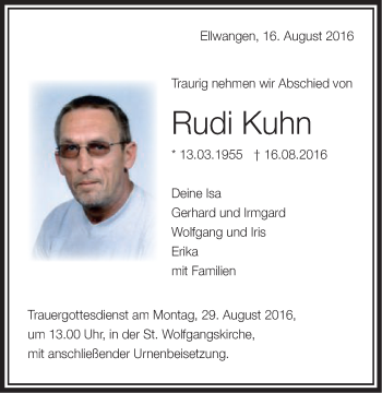 Traueranzeige von Rudi Kuhn von Schwäbische Post