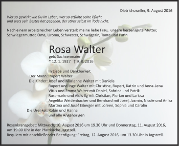 Traueranzeige von Rosa Walter von Schwäbische Post