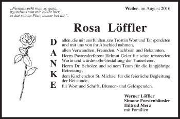 Traueranzeige von Rosa Löffler von Gmünder Tagespost