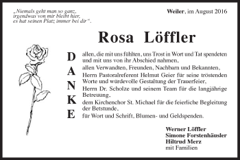 Traueranzeige von Rosa Löffler