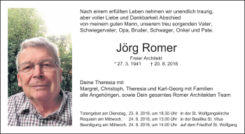 Traueranzeige von Jörg Romer von Schwäbische Post