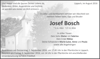 Traueranzeige von Josef Bosch von Schwäbische Post