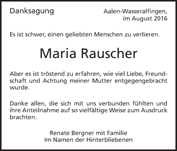 Traueranzeige von Maria Rauscher von Schwäbische Post