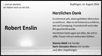 Traueranzeige von Robert Enslin von Schwäbische Post