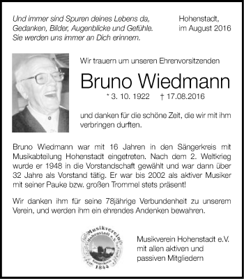 Traueranzeige von Bruno Wiedmann von Schwäbische Post