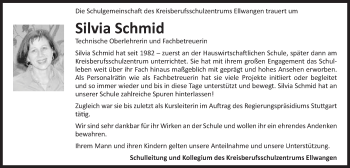 Traueranzeige von Silvia Schmid von Schwäbische Post