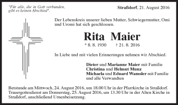 Traueranzeige von Rita Maier von Gmünder Tagespost