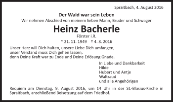 Traueranzeige von Heinz  Bacherle von Gmünder Tagespost