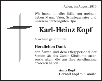 Traueranzeige von Karl-Heinz Kopf von Schwäbische Post