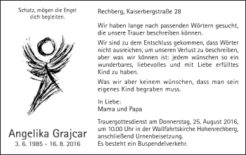 Traueranzeige von Angelika Grajcar von Gmünder Tagespost