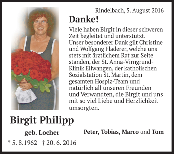 Traueranzeige von Birgit Philipp von Schwäbische Post