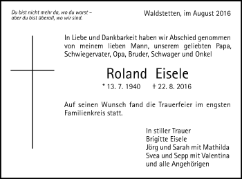 Traueranzeige von Roland Eisele von Gmünder Tagespost