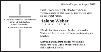 Traueranzeige von Helene Weber von Schwäbische Post