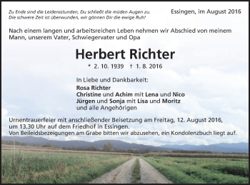 Traueranzeige von Herbert Richter von Schwäbische Post