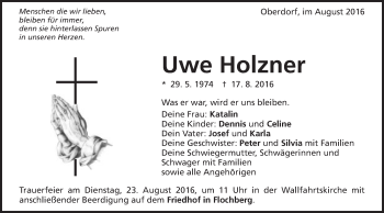 Traueranzeige von Uwe Holzner von Schwäbische Post