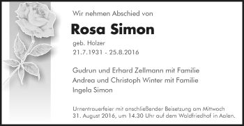 Traueranzeige von Rosa Simon von Schwäbische Post