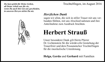 Traueranzeige von Herbert Strauß von Schwäbische Post