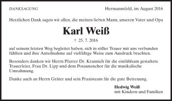 Traueranzeige von Karl Weiß von Schwäbische Post