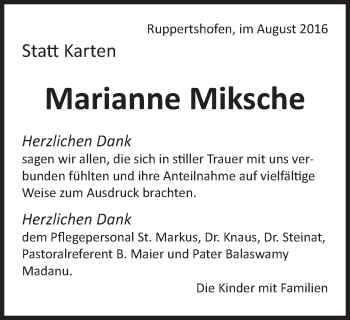 Traueranzeige von Marianne Miksche von Gmünder Tagespost