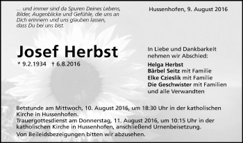 Traueranzeige von Josef Herbst von Gmünder Tagespost