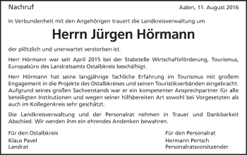 Traueranzeige von Jürgen Hörmann von Schwäbische Post