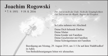 Traueranzeige von Joachim Rogowski von Schwäbische Post