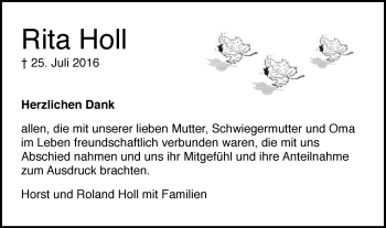 Traueranzeige von Rita Holl von Gmünder Tagespost