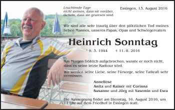 Traueranzeige von Heinrich Sonntag von Schwäbische Post