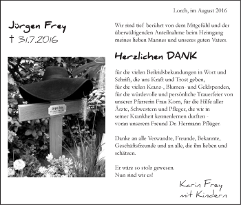 Traueranzeige von Jürgen Frey von Gmünder Tagespost