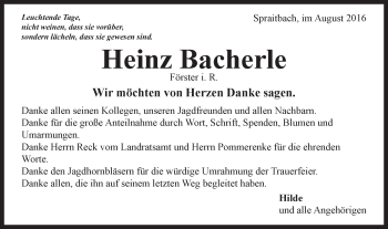 Traueranzeige von Heinz  Bacherle von Gmünder Tagespost