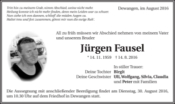 Traueranzeige von Jürgen Fausel von Schwäbische Post