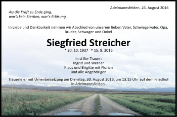 Traueranzeige von Siegfried Streicher von Schwäbische Post