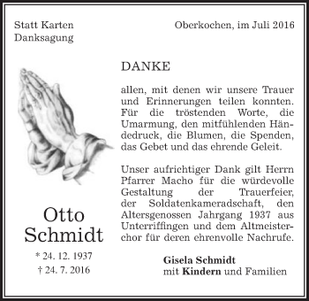 Traueranzeige von Otto Schmidt von Amtsblatt_Oko