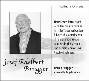 Traueranzeige von Josef Adelbert Brugger von Schwäbische Post