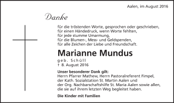 Traueranzeige von Marianne Mundur von Schwäbische Post