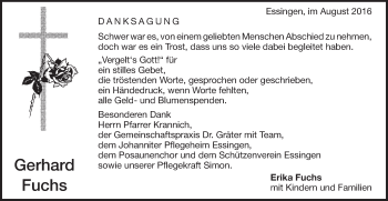 Traueranzeige von Gerhard Fuchs von Schwäbische Post