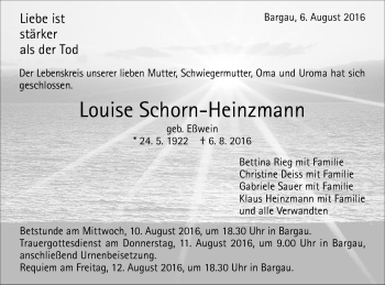 Traueranzeige von Louise Schorn-Heinzmann von Gmünder Tagespost