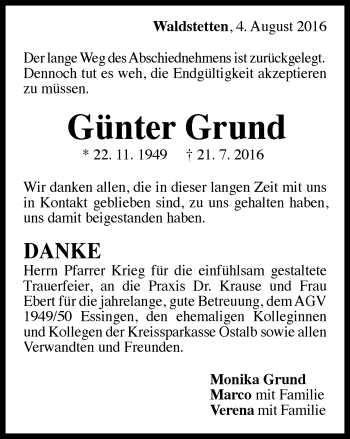 Traueranzeige von Günter Grund