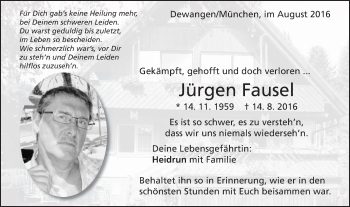 Traueranzeige von Jürgen Fausel von Schwäbische Post