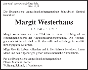 Traueranzeige von Margit Westerhaus