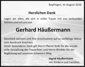 Traueranzeige von Gerhard Häußermann von Schwäbische Post