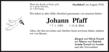 Traueranzeige von Johann Pfaff von Gmünder Tagespost
