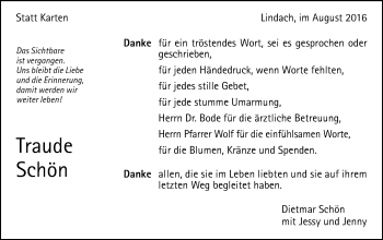 Traueranzeige von Traude Schön von Gmünder Tagespost