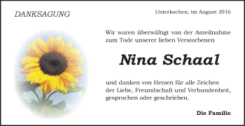 Traueranzeige von Nina Schaal von Schwäbische Post