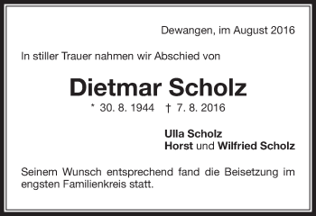 Traueranzeige von Dietmar Scholz von Schwäbische Post