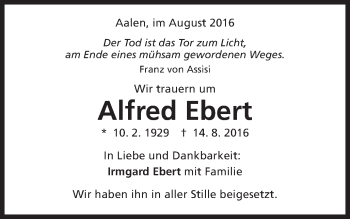 Traueranzeige von Alfred Ebert von Schwäbische Post