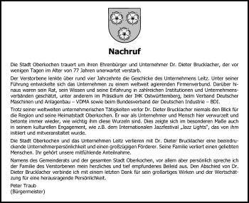 Traueranzeige von Dieter Brucklacher von Schwäbische Post